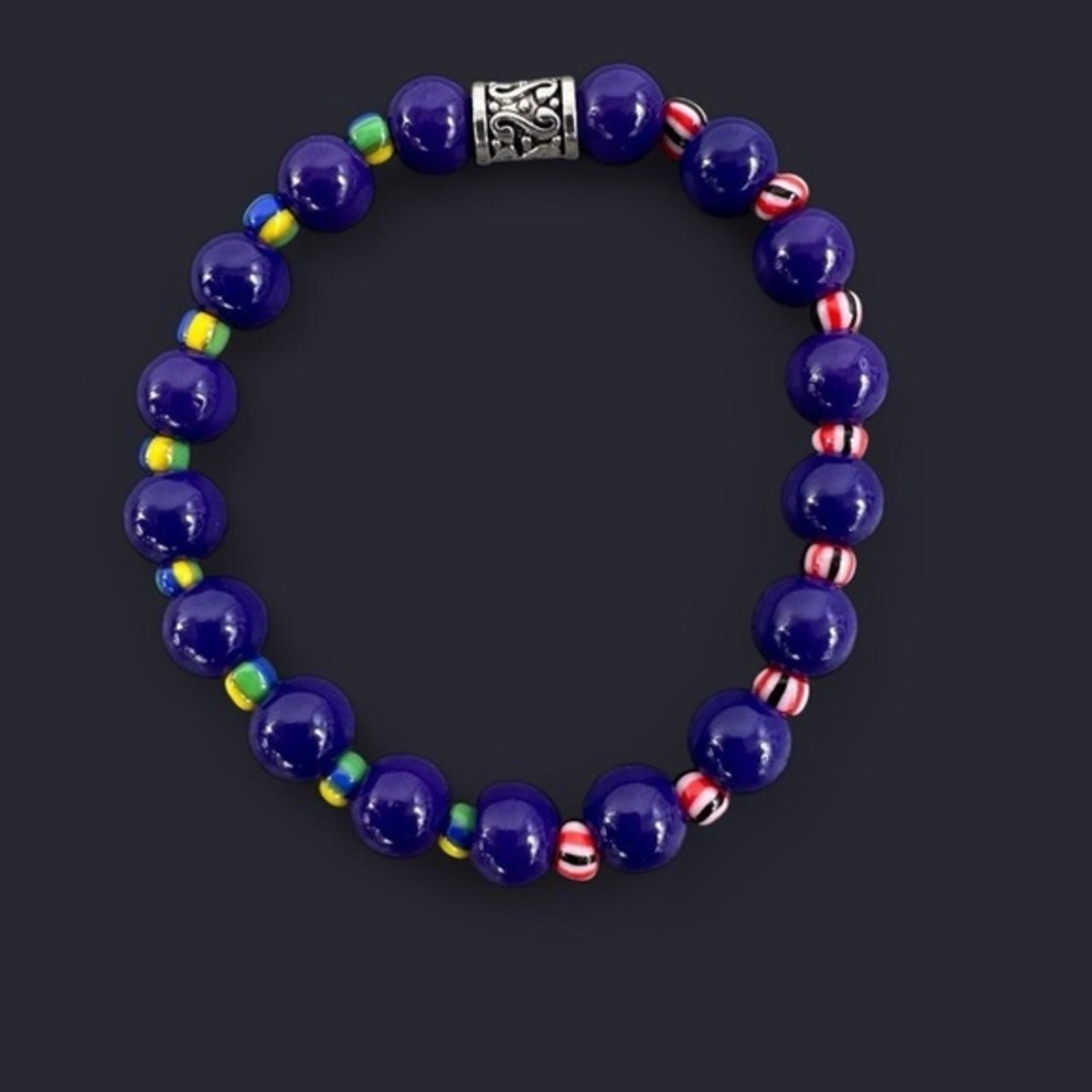 Midnight Striped Glass Bead Bracelet